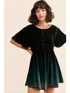 Free People Este Mini Dress Black And Green Ombre‎ Velvet Women's